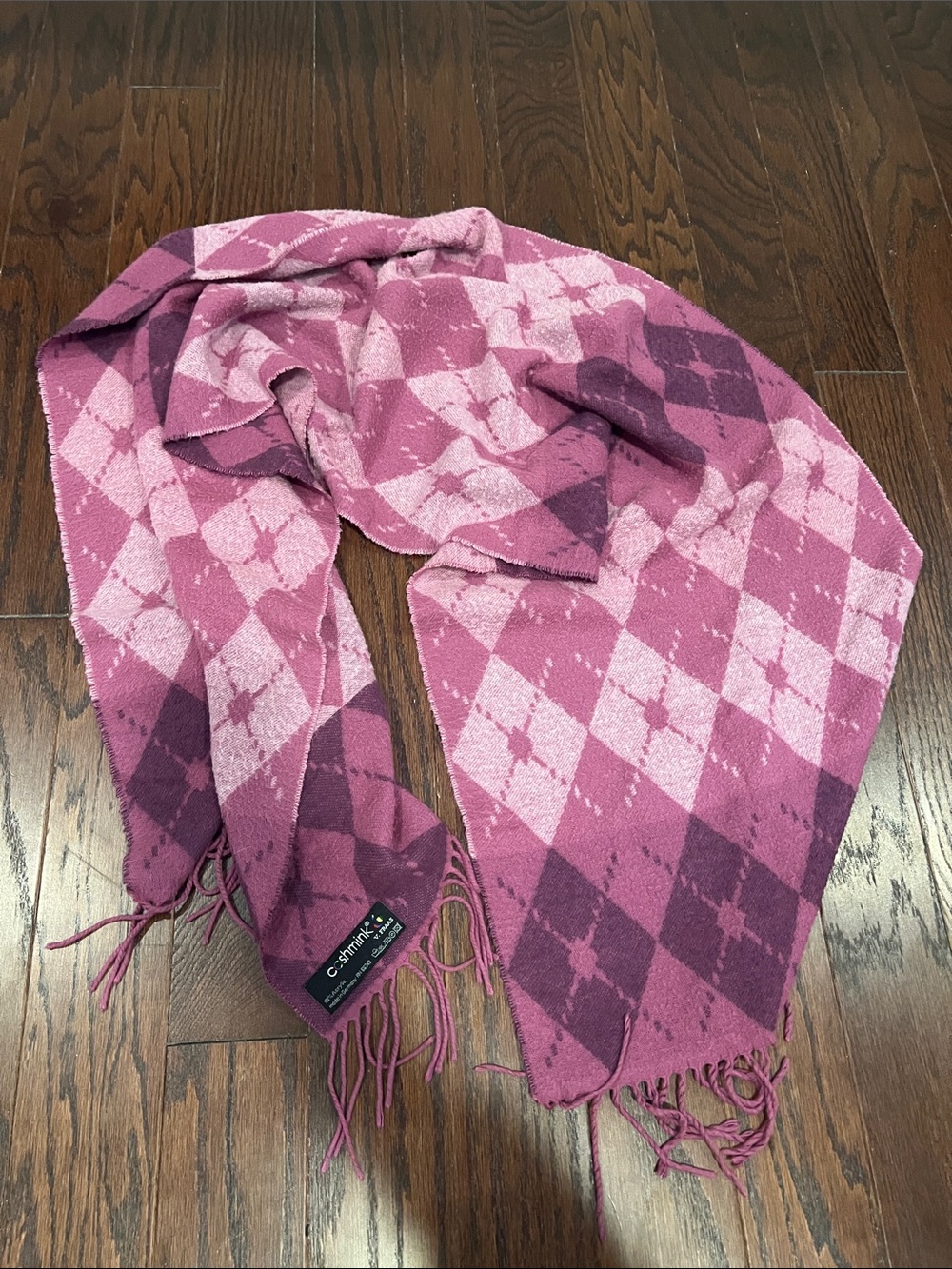 V. FRAAS Pink Argyle Fringe Wrap Scarf